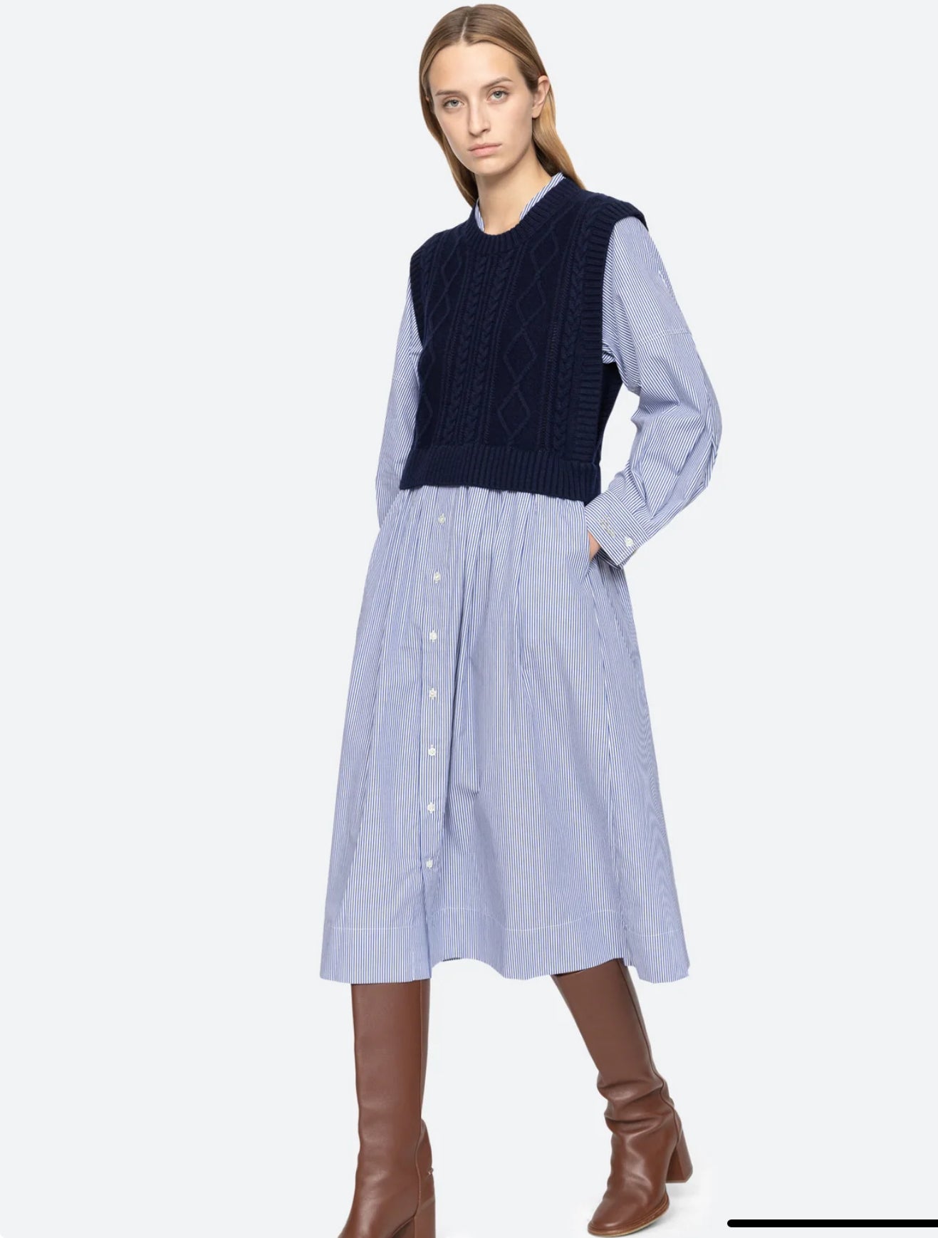 Caleb Cable Knit Combo Dress w/Vest