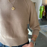 Cotton Moss Raglan Crew Sweater -Biscuit