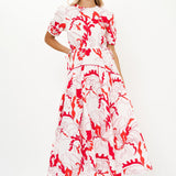 Piped Puff Sleeve Maxi -Orchid Red