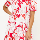 Piped Puff Sleeve Maxi -Orchid Red