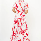 Piped Puff Sleeve Maxi -Orchid Red