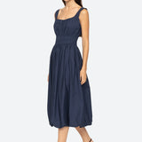 Emmet Poplin Midi Bubble Dress -Navy