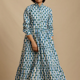 Dakota Dress -Blue Green Polka Stripe